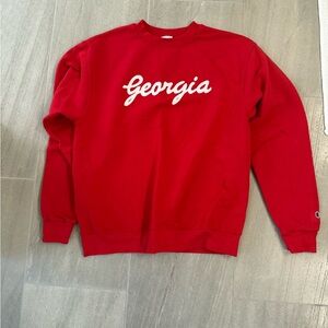 Champion women’s  Red Crewneck Sweater with Georgia Script